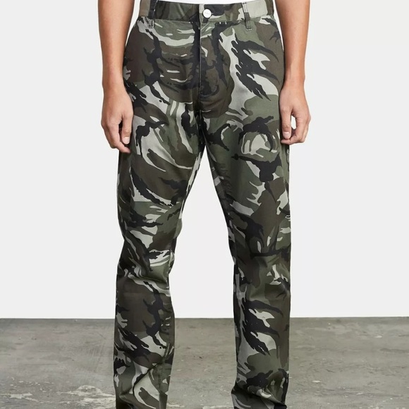 RVCA Mens Camo Pants Weekday Chino Stretch Flat Men's Size 28 Waist Pants NWT - Picture 1 of 2